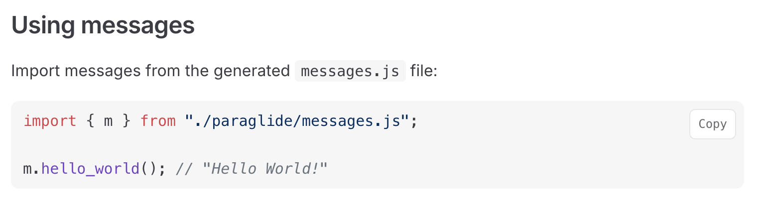After: Copy button on code snippets